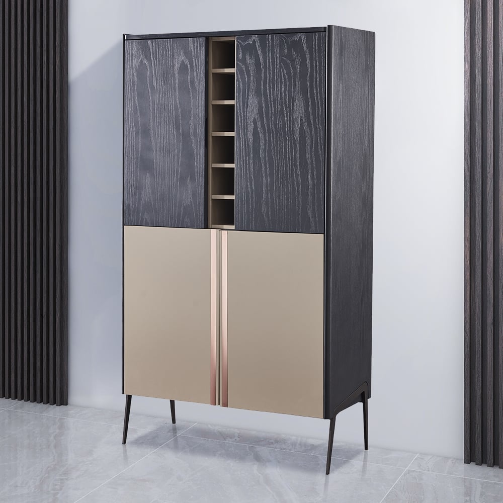 Vintage Standing Wine Cabinet Wine Rack with Doors in Black & Khaki window image