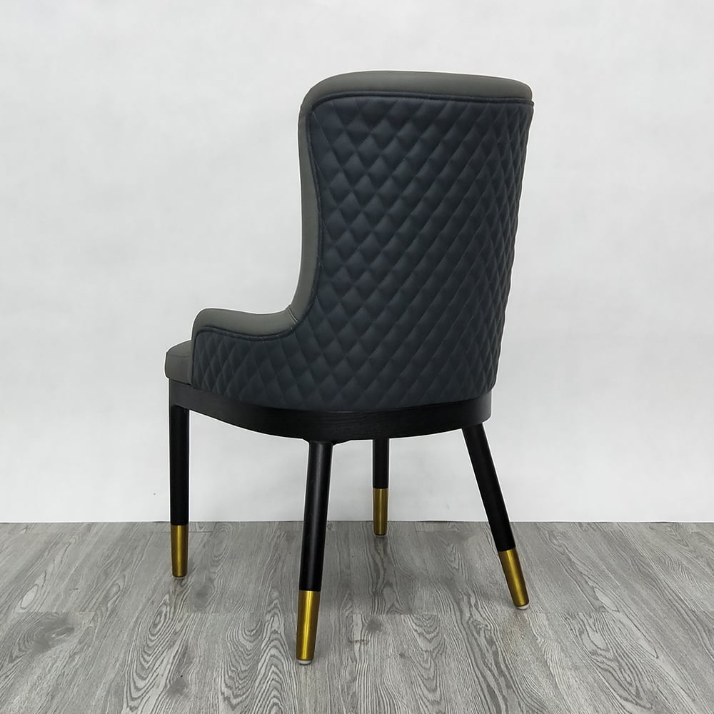 Modern Faux Leather Armed Gray Dining Chair with Metal Legs (Set of 2) window image