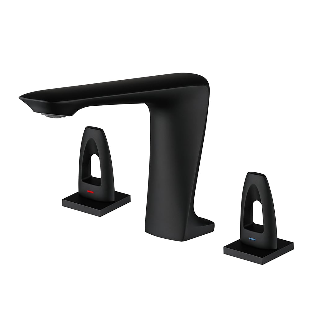 Modern Bathroom Widespread Sink Faucet Double Handle in Matte Black window image