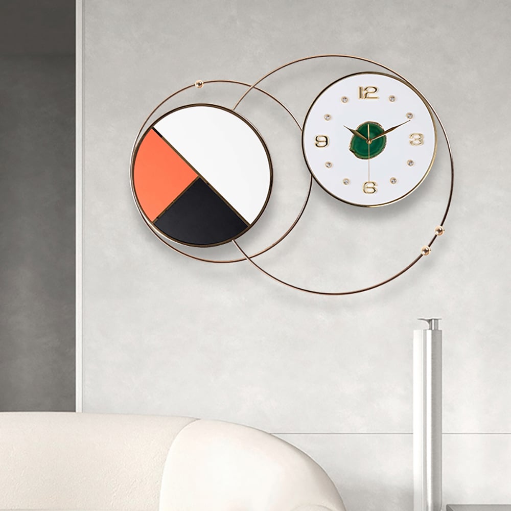 Modern Minimalism Geometric Overlapping Metal Wall Clock with Agate window image