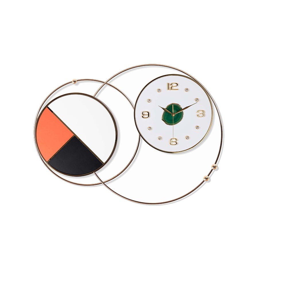 Modern Minimalism Geometric Overlapping Metal Wall Clock with Agate window image