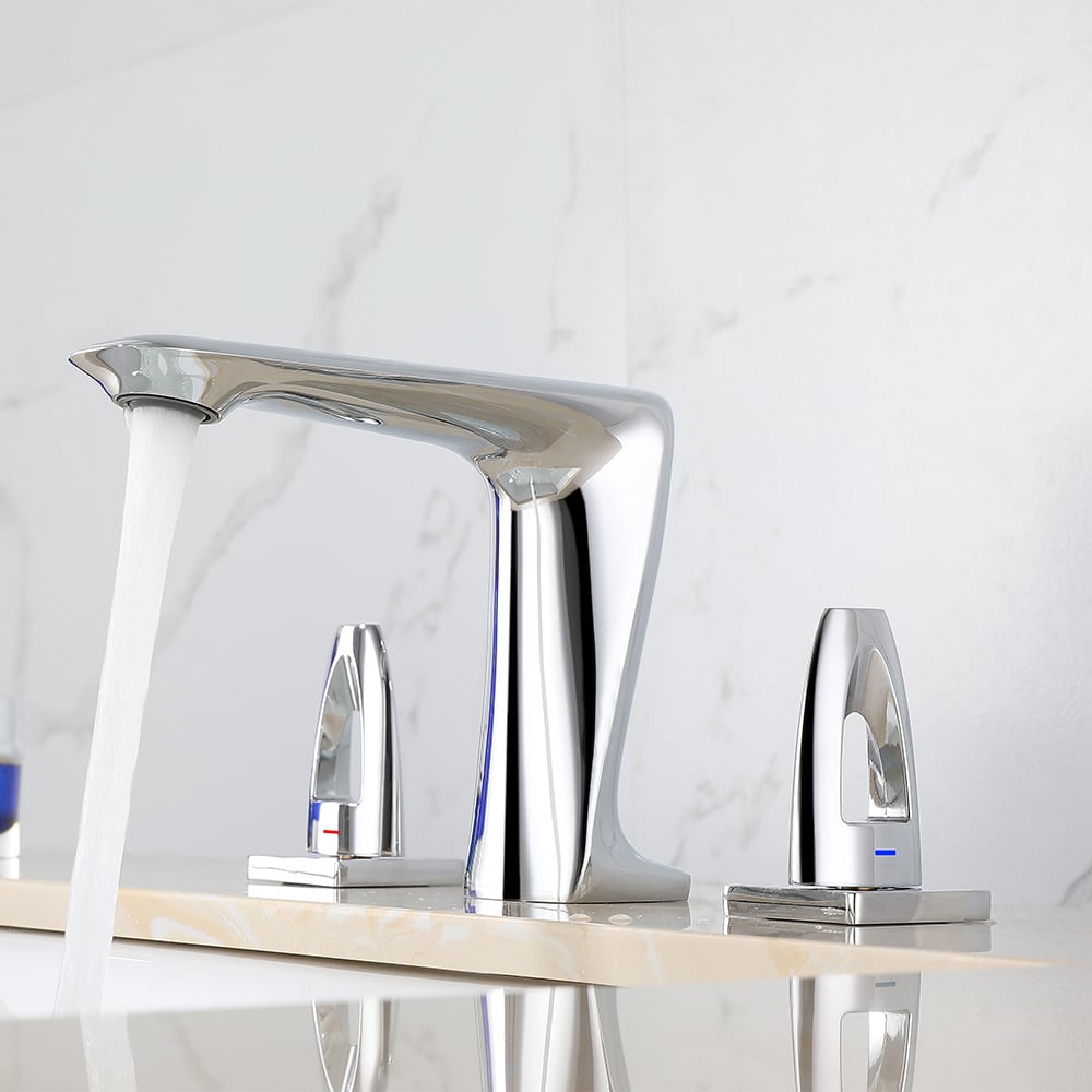 Modern Bathroom 3-Hole Basin Tap Double Handle in Polished Chrome window image