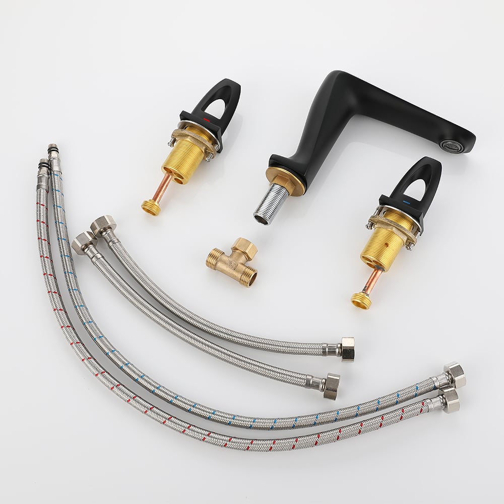 Modern Bathroom Widespread Sink Faucet Double Handle in Matte Black window image