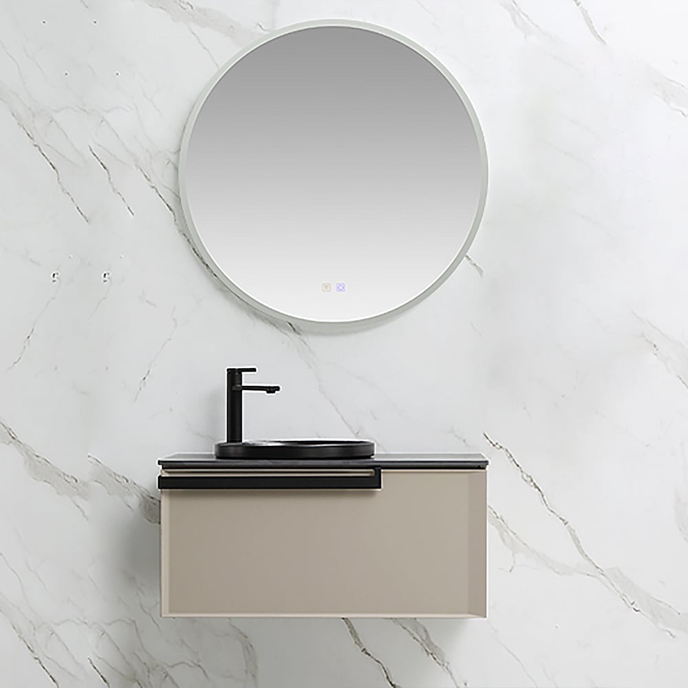800mm Meuble-lavabo Vanité de Salle de Bain Murale Minimalism Beige avec Lavabo en Céramique image de fenêtre