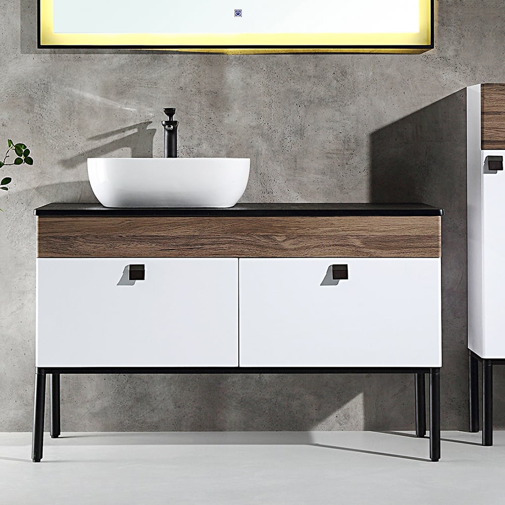 1200mm Modern White & Walnut Freestanding Bathroom Vanities Ceramic Basin with Drawers window image
