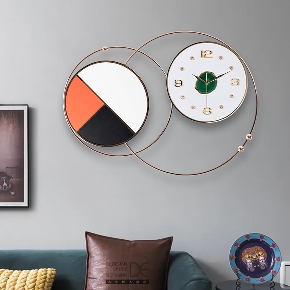 Modern Minimalism Geometric Overlapping Metal Wall Clock with Agate window image