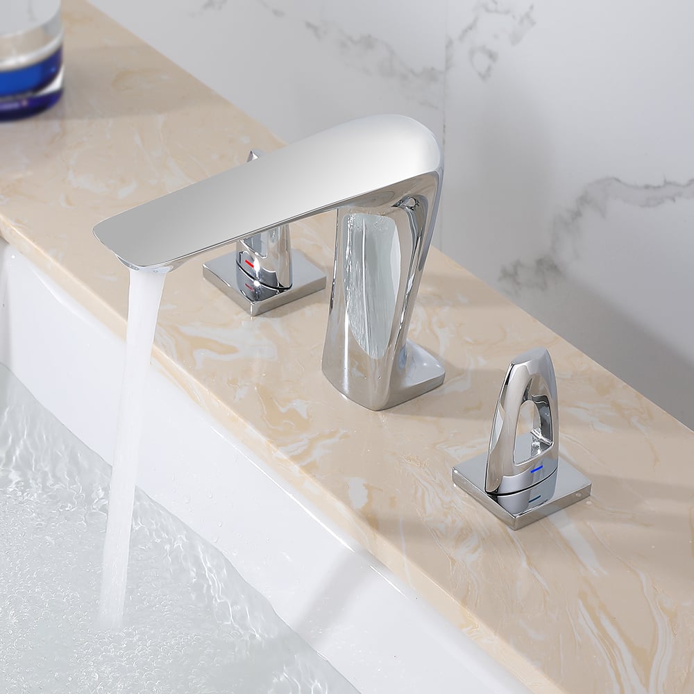 Modern Bathroom 3-Hole Basin Tap Double Handle in Polished Chrome window image