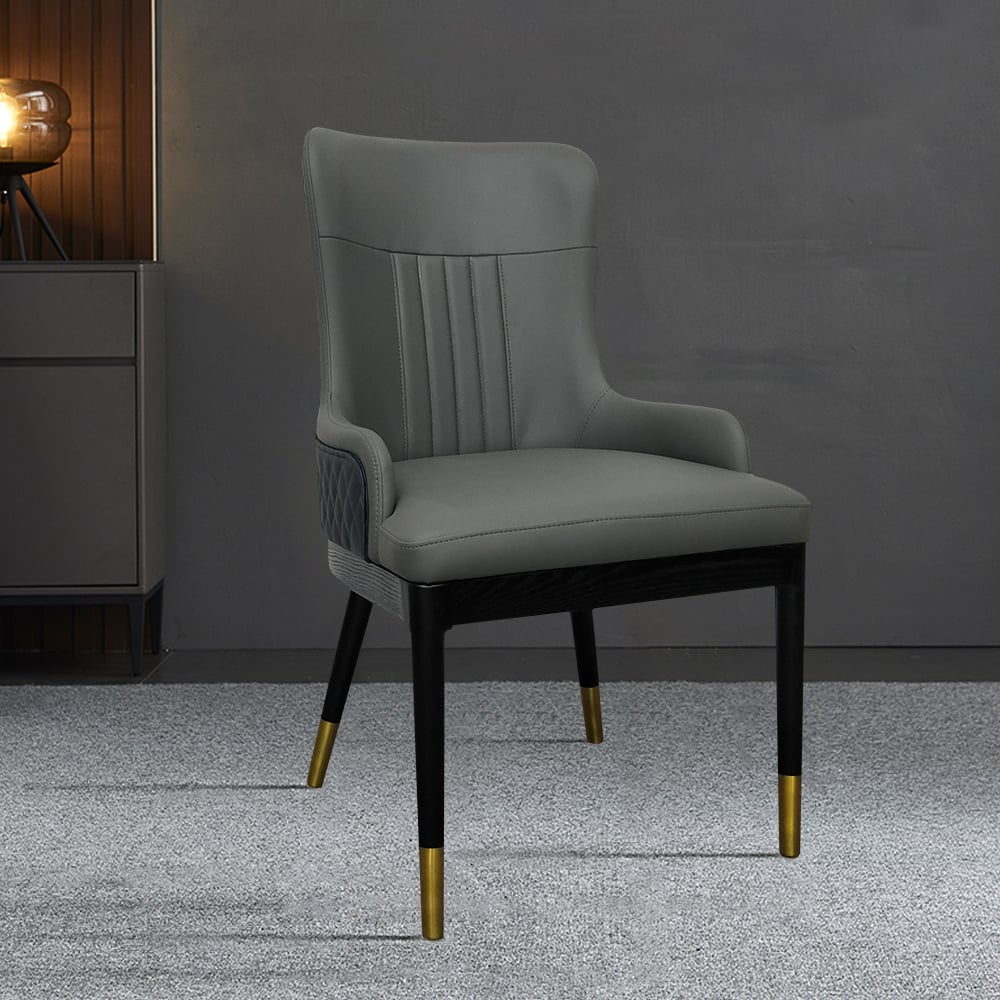 Modern Faux Leather Armed Gray Dining Chair with Metal Legs (Set of 2) window image