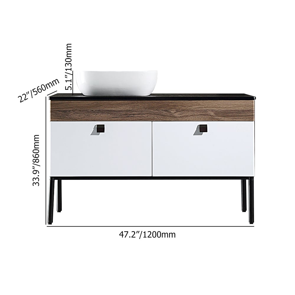 1200mm Modern White & Walnut Freestanding Bathroom Vanities Ceramic Basin with Drawers window image
