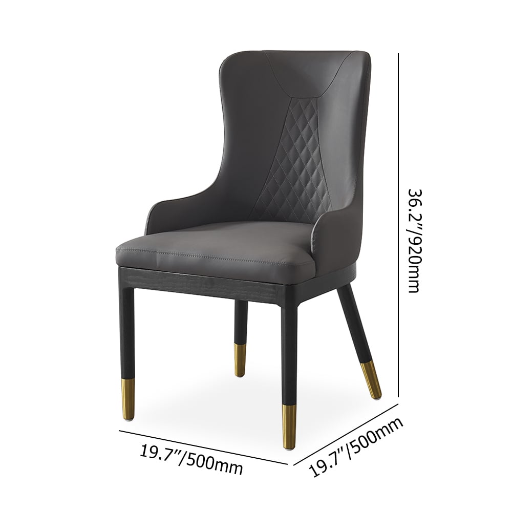 Modern Faux Leather Armed Dark Grey Dinning Chair with Ash Wood Frame Set of 2 window image