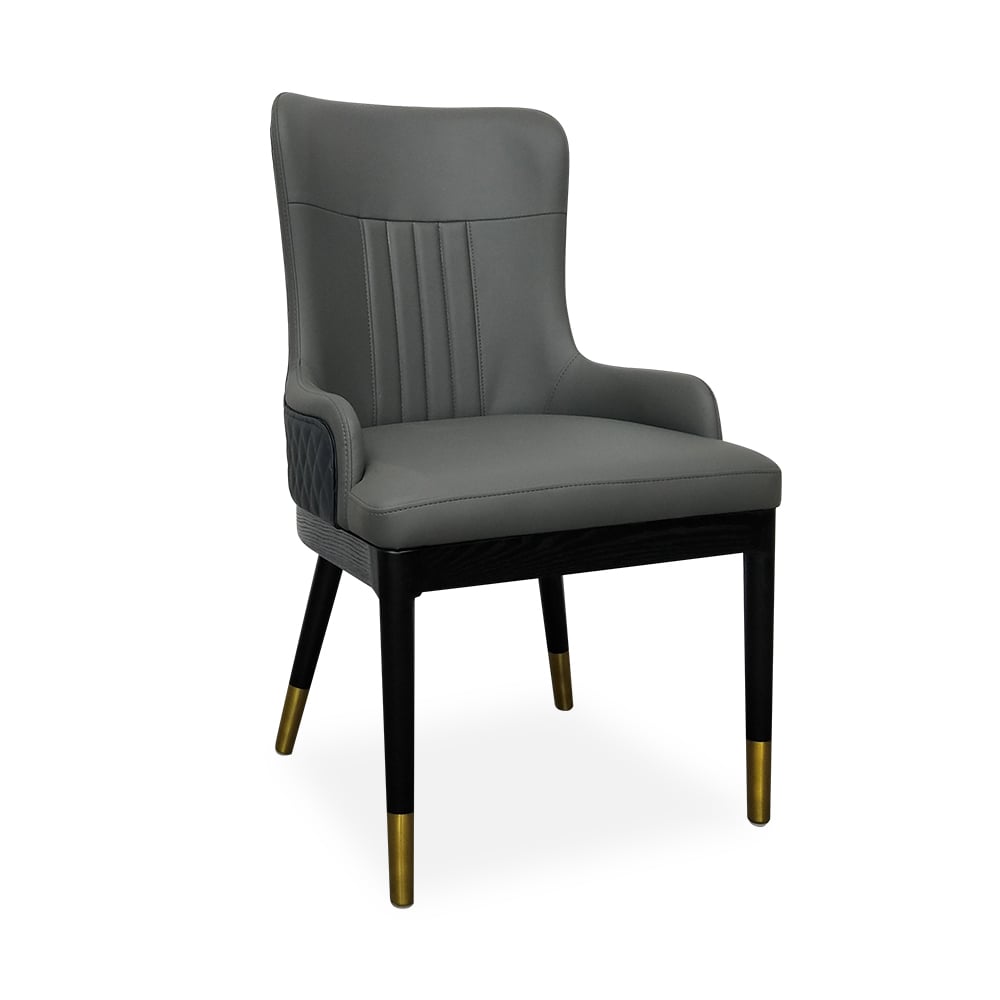 Modern Faux Leather Armed Gray Dining Chair with Metal Legs (Set of 2) window image