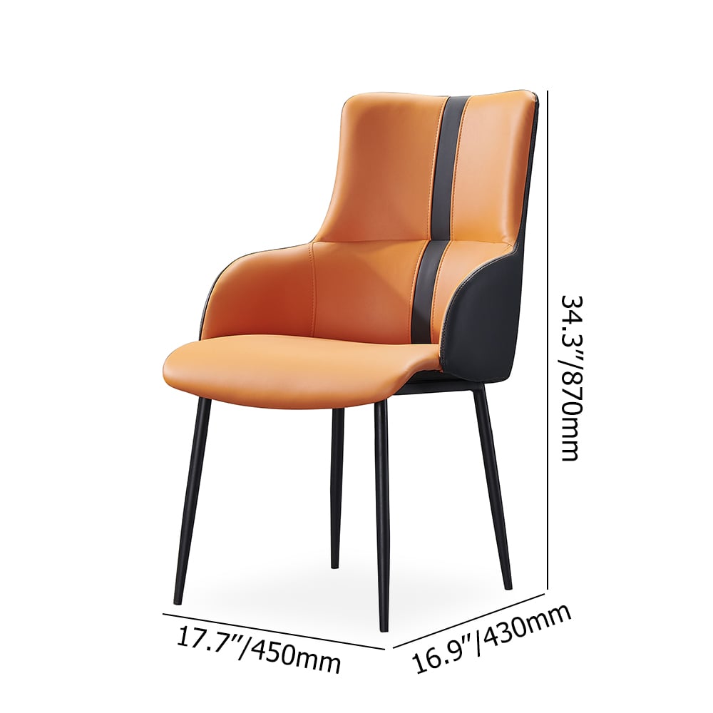 Modern Upholstered Faux Leather Orange Armed Dining Chair with Metal Legs Set of 2 window image