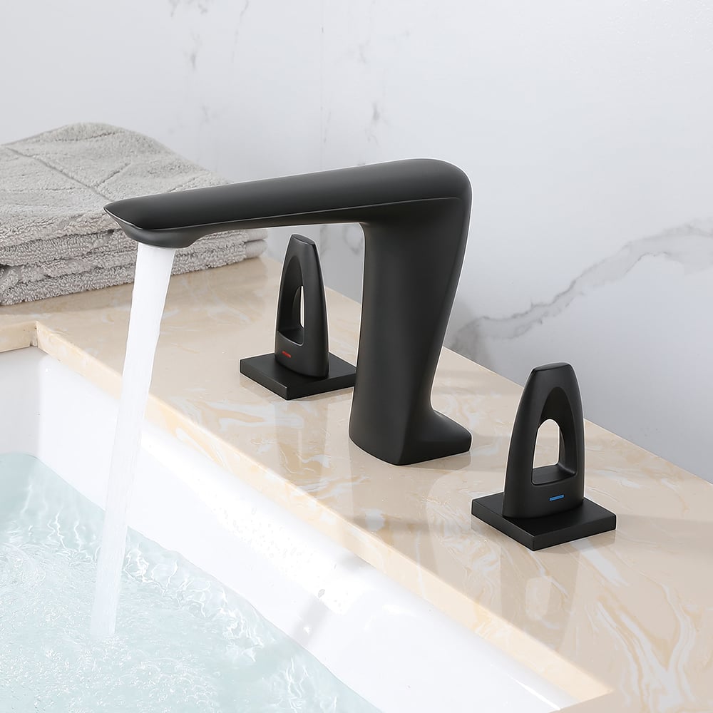 Modern Bathroom Widespread Sink Faucet Double Handle in Matte Black window image