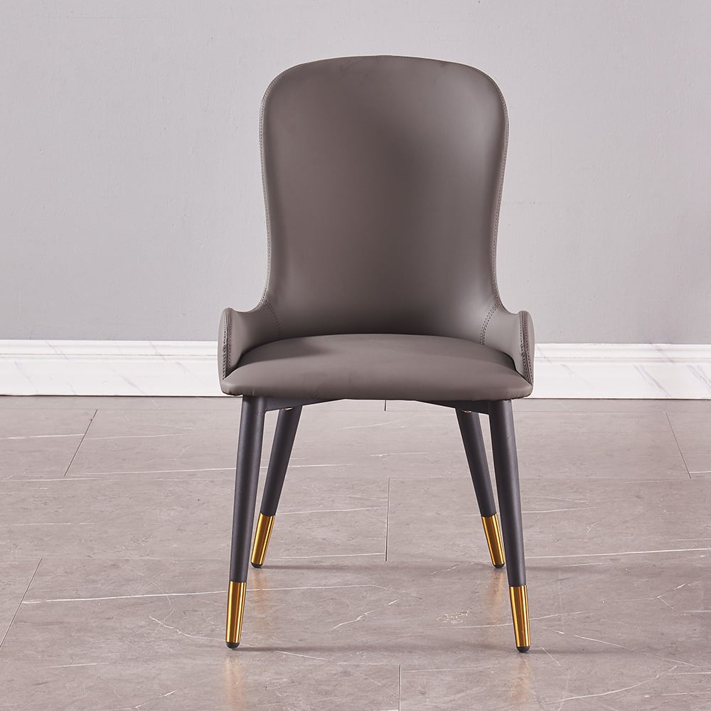Modern Faux Leather Gray Dining Chair with Metal Legs Set of 2 window image