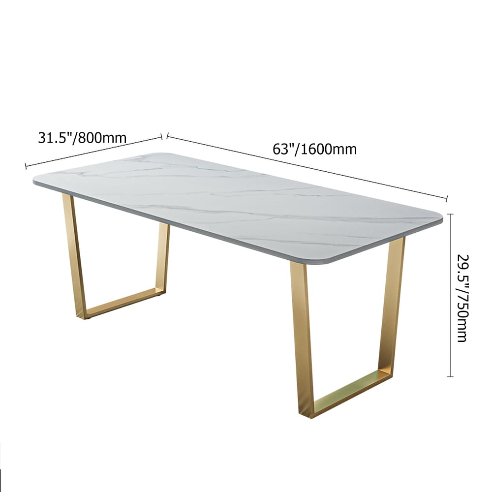 Table de salle à manger moderne de 63 po avec table de table en pierre frittée et cadre doré image de fenêtre