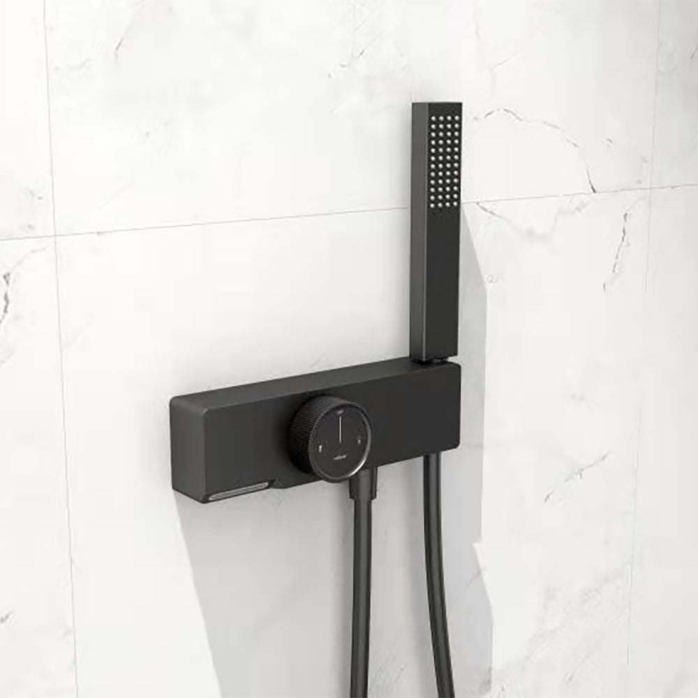 Wall-Mount Bath Waterfall Filler Tap with Handshower in Gunmetal Grey window image