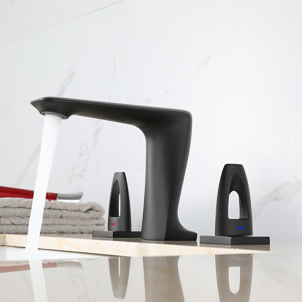 Modern Bathroom Widespread Sink Faucet Double Handle in Matte Black window image