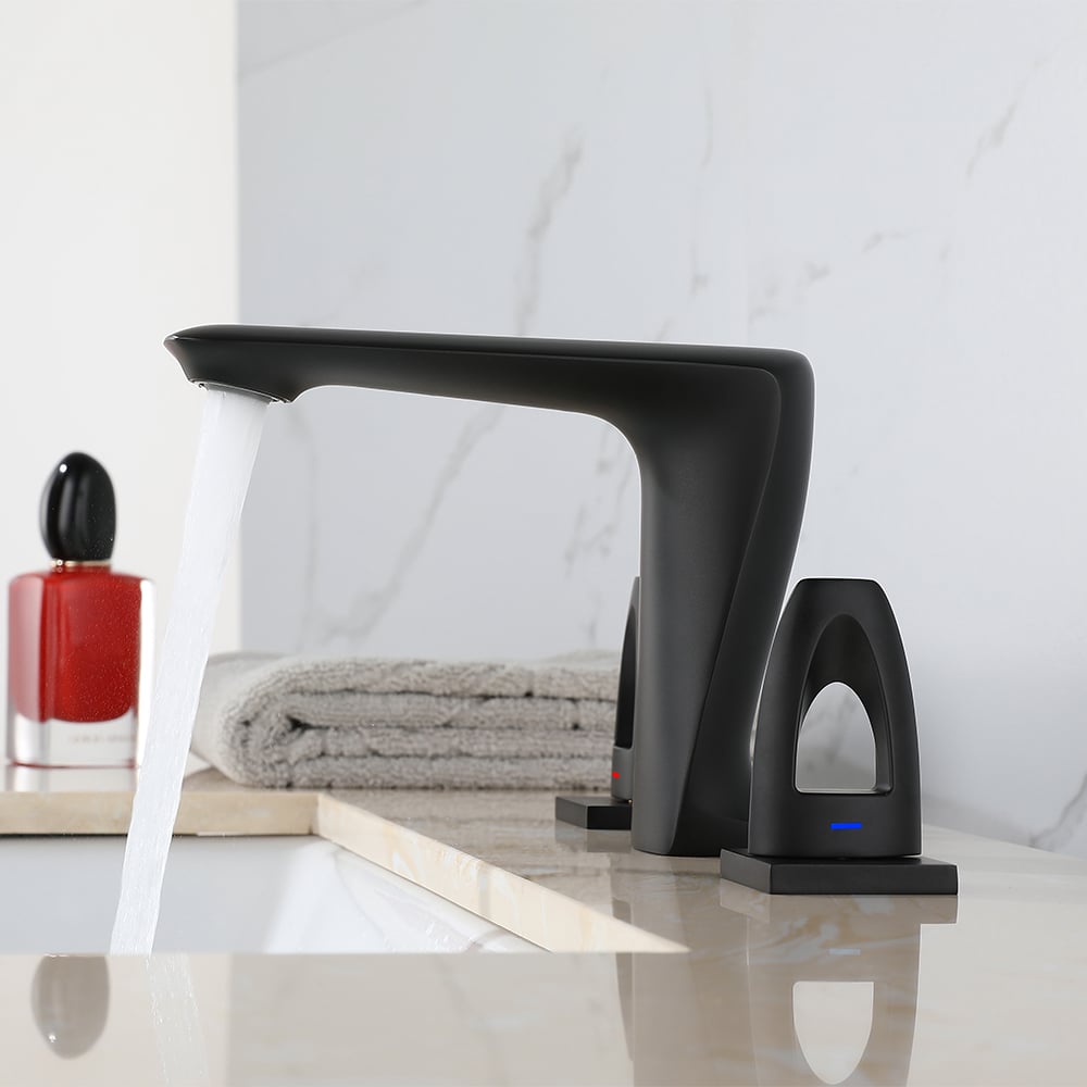 Modern Bathroom Widespread Sink Faucet Double Handle in Matte Black window image