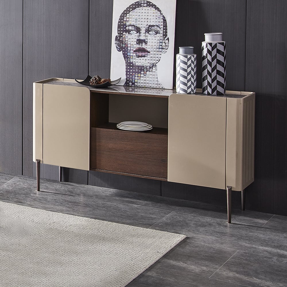 Classic Khaki Rectangular Buffet Cabinet with Storage Kitchen Storage Cabinet window image