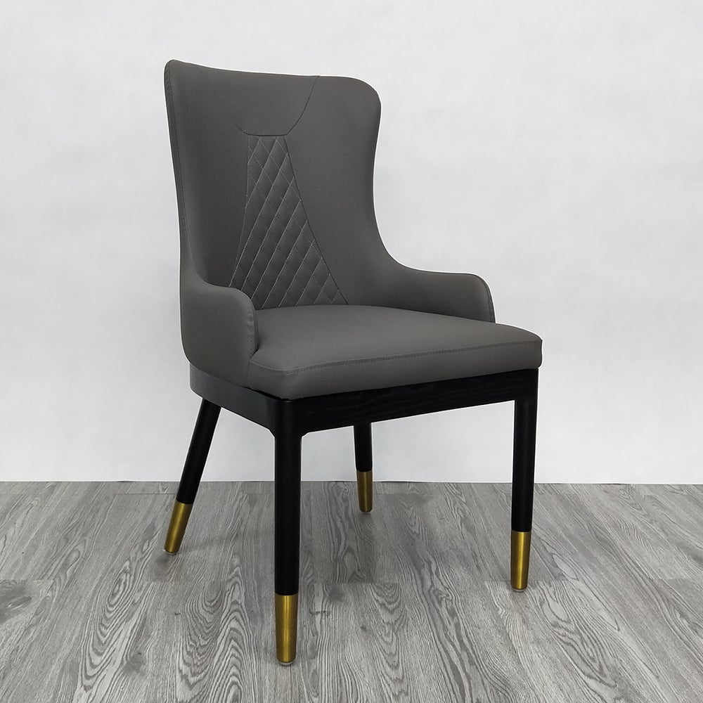 Modern Faux Leather Armed Dark Grey Dinning Chair with Ash Wood Frame Set of 2 window image