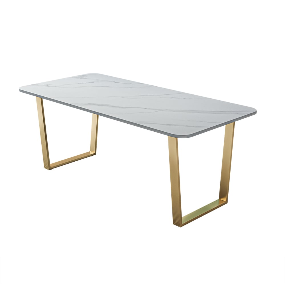 Table de salle à manger moderne de 63 po avec table de table en pierre frittée et cadre doré image de fenêtre