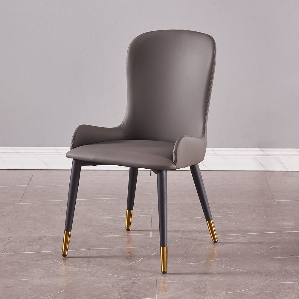 Modern Faux Leather Gray Dining Chair with Metal Legs Set of 2 window image