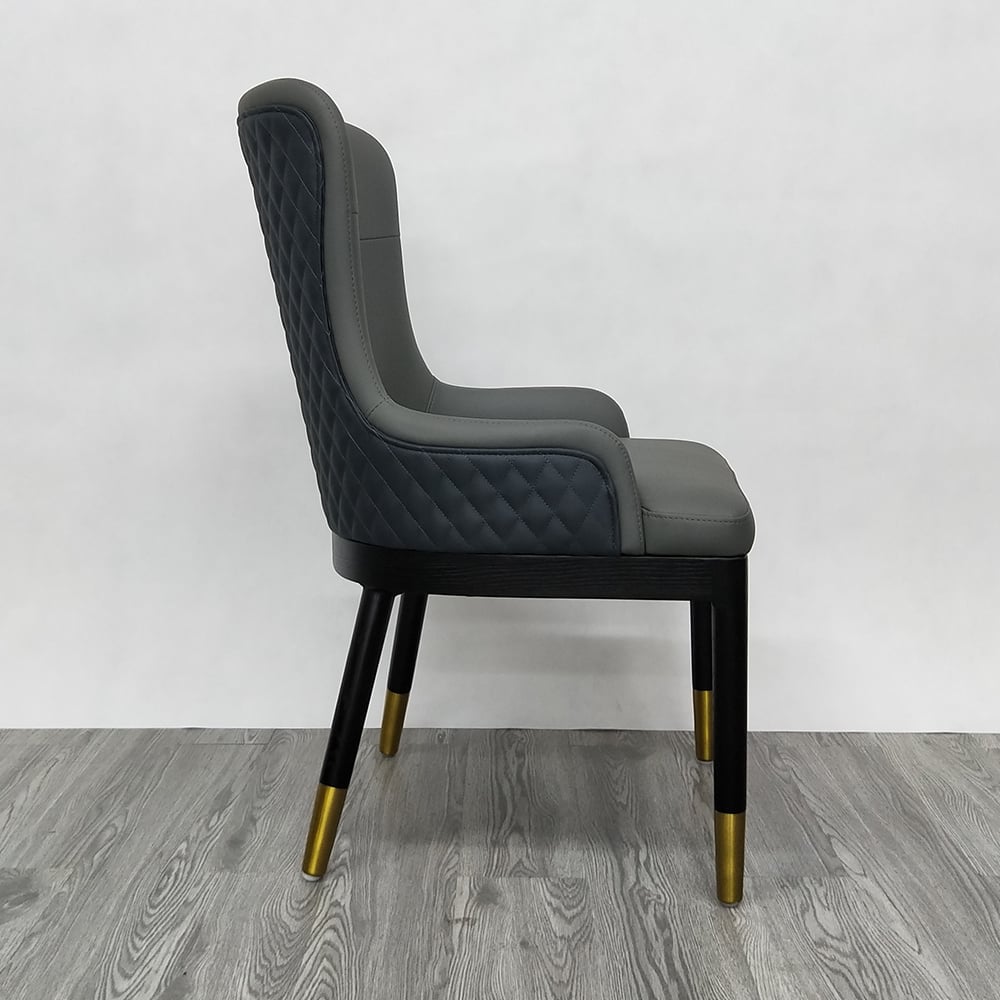 Modern Faux Leather Armed Gray Dining Chair with Metal Legs (Set of 2) window image