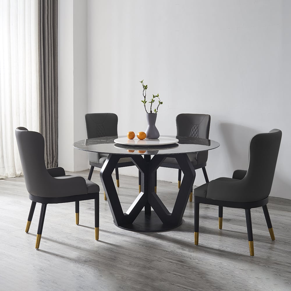 Modern Faux Leather Armed Dark Grey Dinning Chair with Ash Wood Frame Set of 2 window image