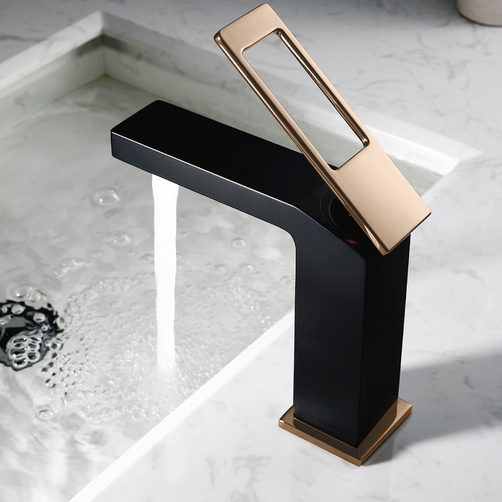 Rose Gold & Black Single Handle 1-Hole Sink Faucet Solid Brass window image