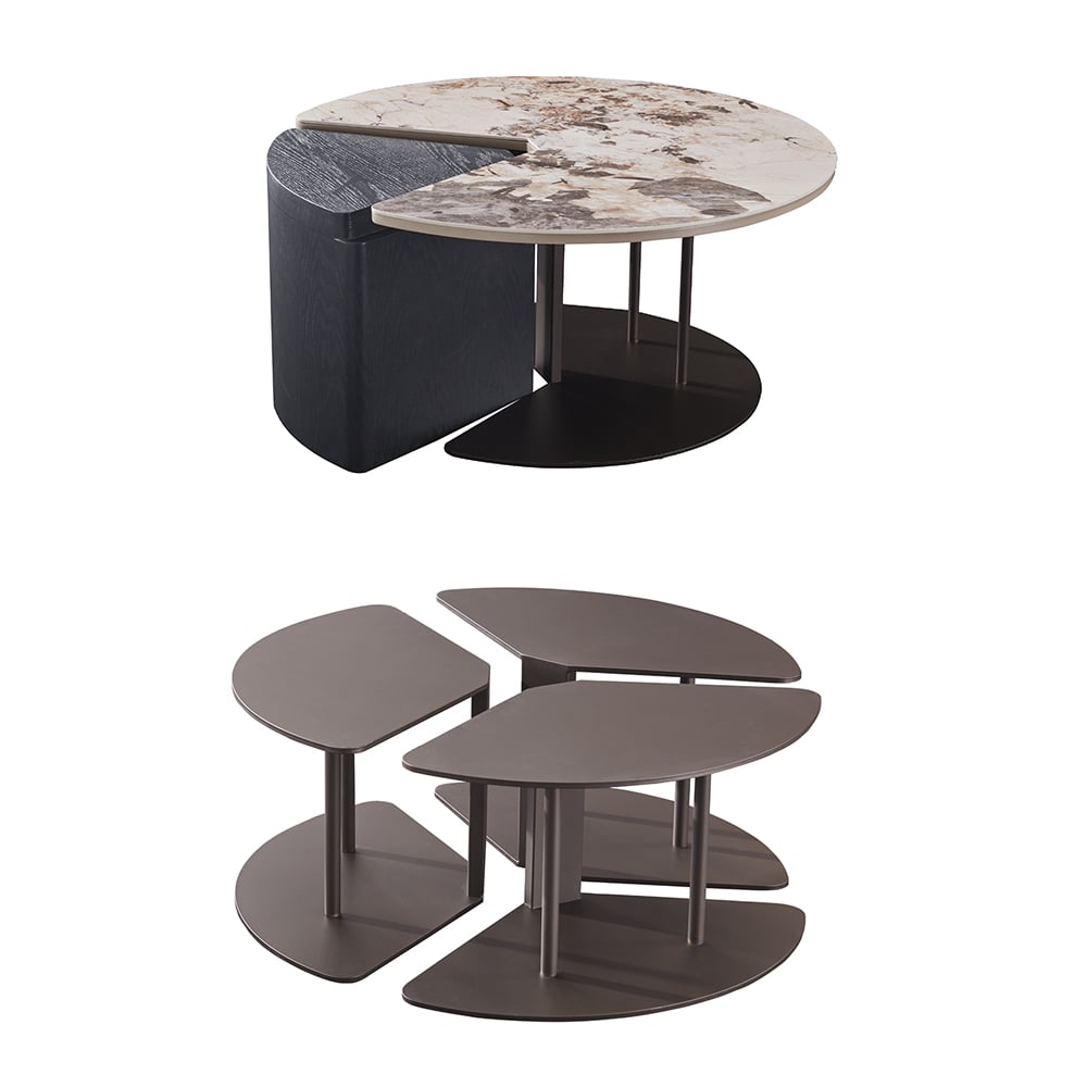 Table basse 3 pièces Pandora & Black avec plateau en pierre frittée avec 1 rangement image de fenêtre