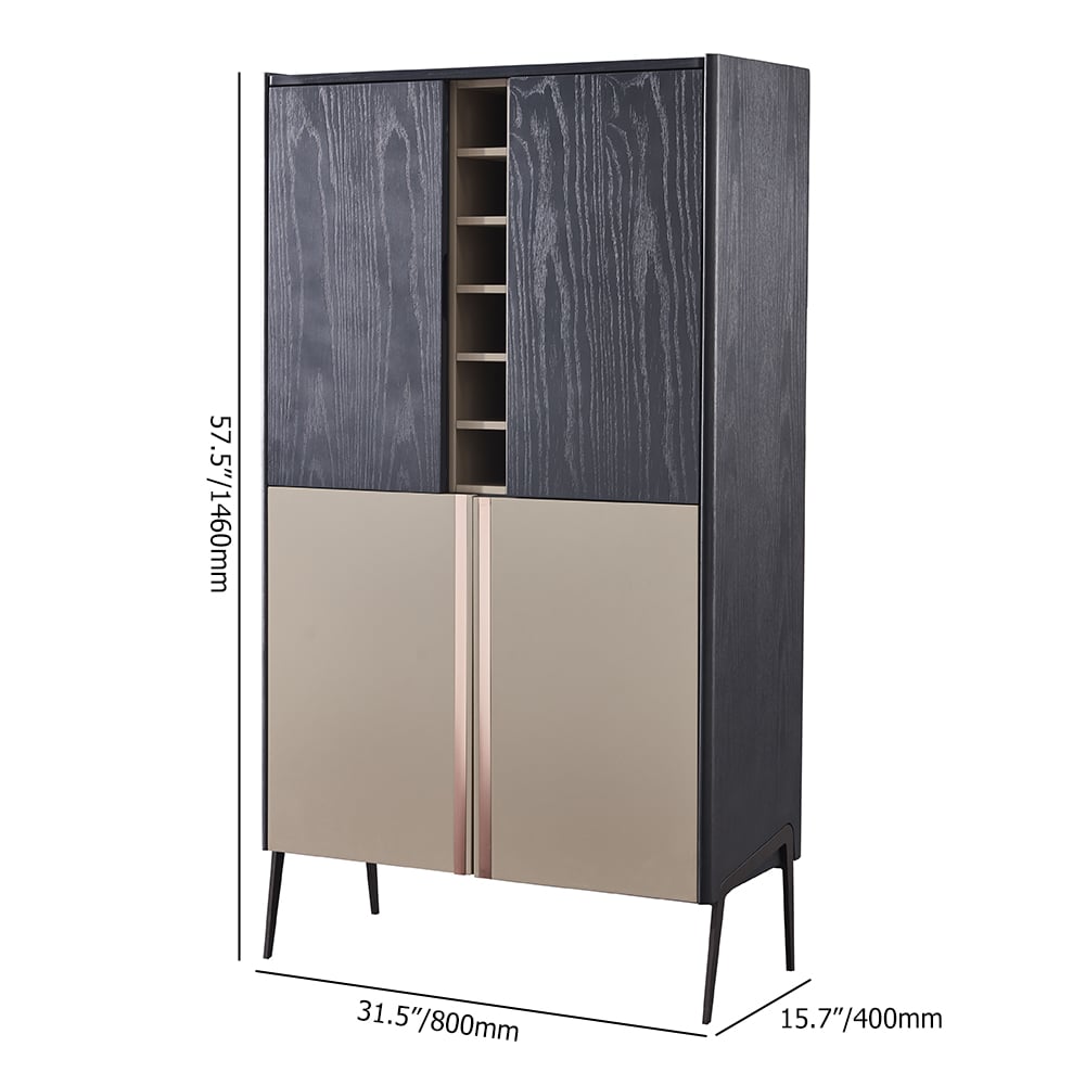Vintage Standing Wine Cabinet Wine Rack with Doors in Black & Khaki window image