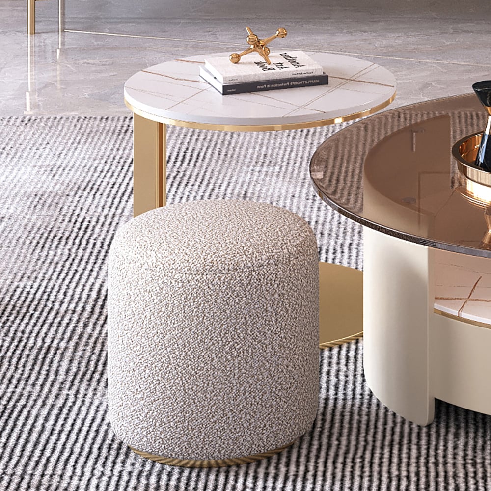 Contemporary Sintered Stone Top End Table with Ottoman Set of 2 with Golden Frame window image