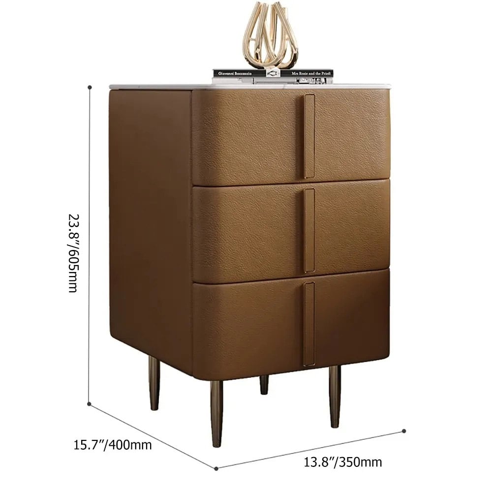 Table de chevet moderne blanc cassé avec éclairage à induction Table de chevet à 3 tiroirs en bois de pin image de fenêtre