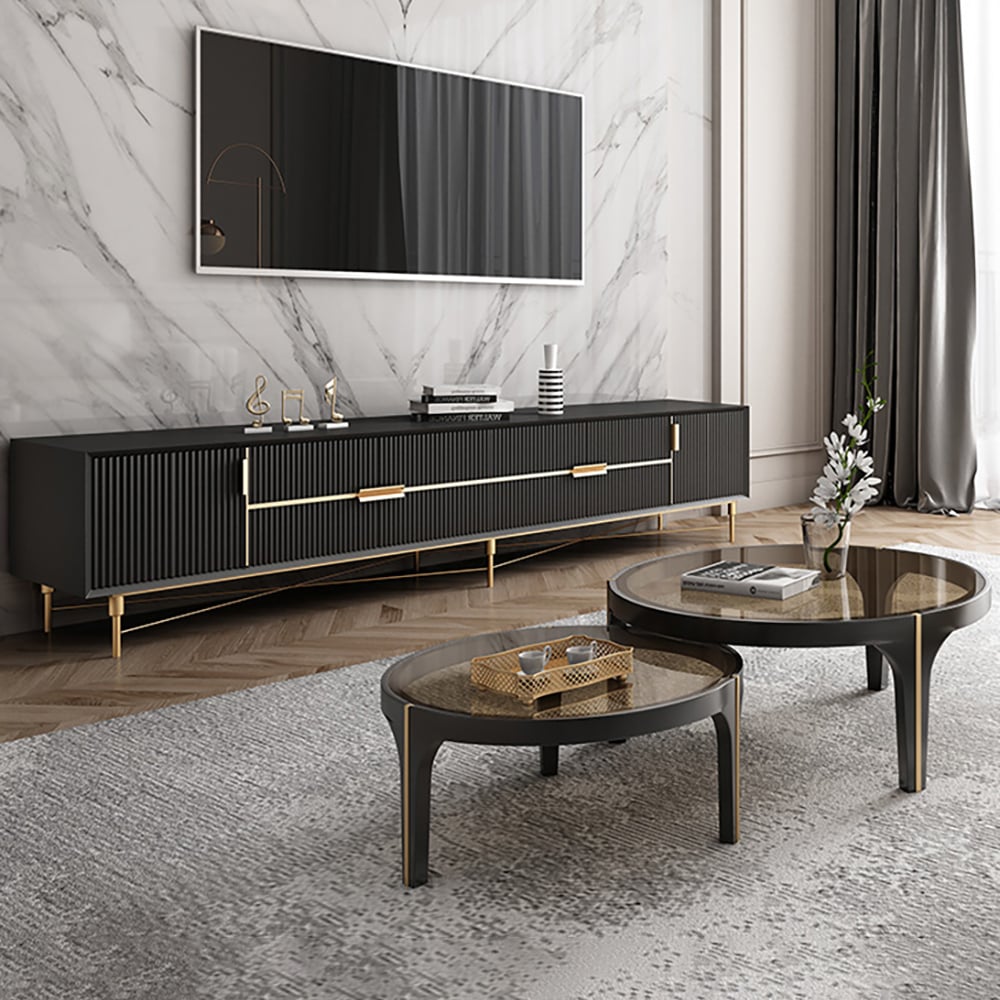 Meuble TV et table basse de luxe moderne et léger avec tiroirs image de fenêtre