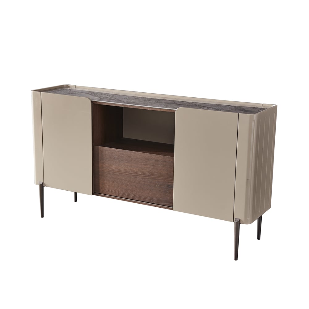 Classic Khaki Rectangular Buffet Cabinet with Storage Kitchen Storage Cabinet window image