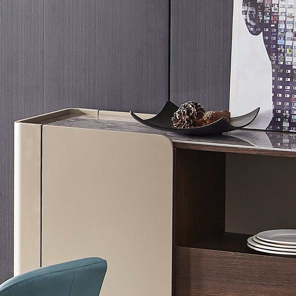 Classic Khaki Rectangular Buffet Cabinet with Storage Kitchen Storage Cabinet window image