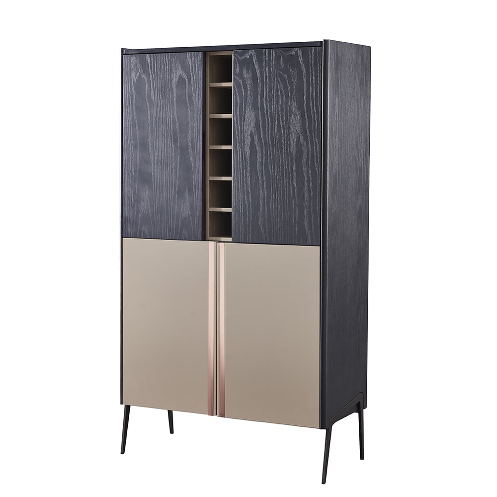 Vintage Standing Wine Cabinet Wine Rack with Doors in Black & Khaki window image