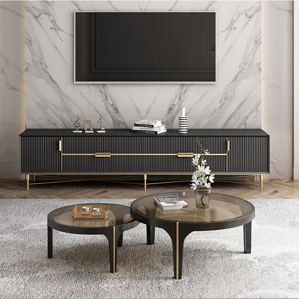 Meuble TV et table basse de luxe moderne et léger avec tiroirs image de fenêtre