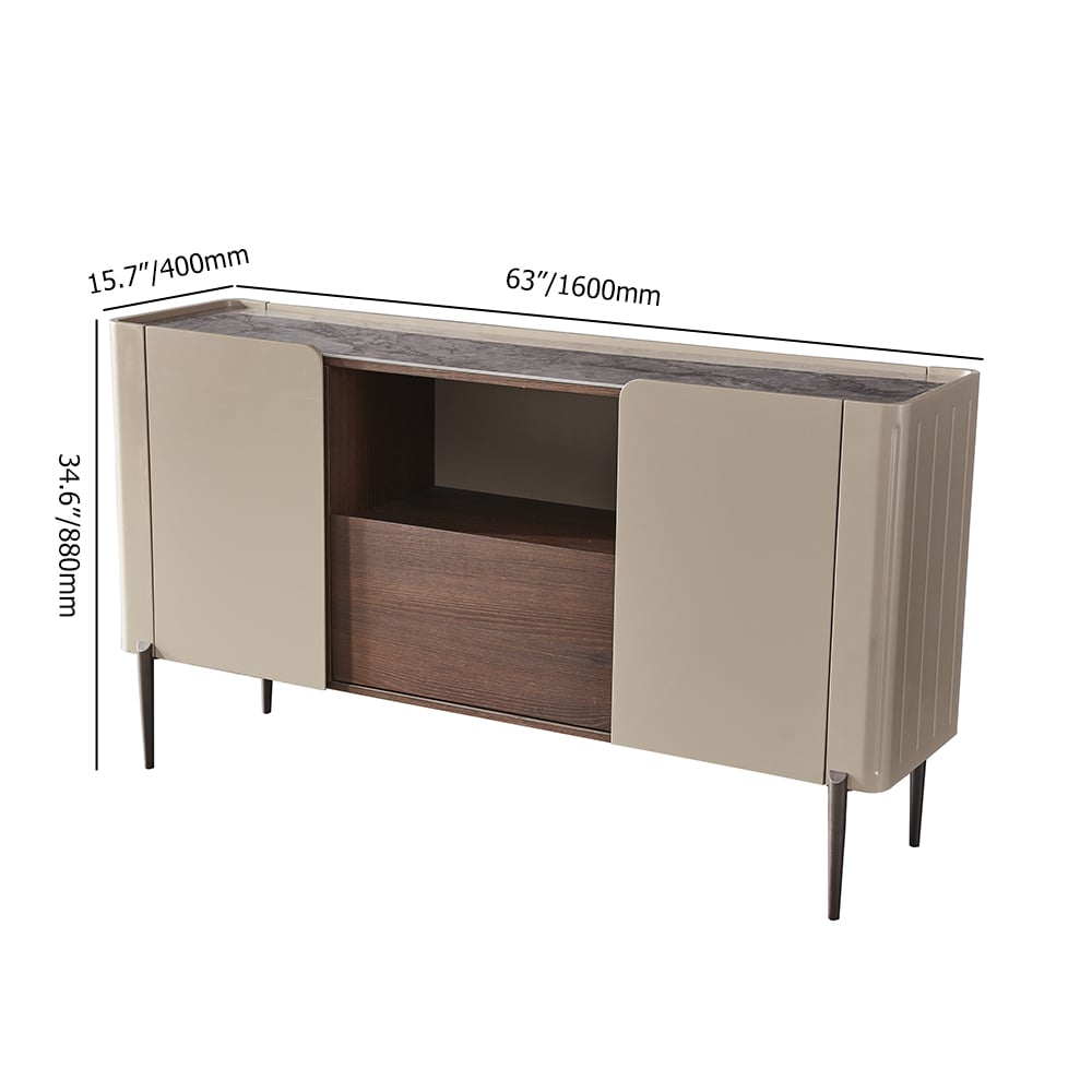 Classic Khaki Rectangular Buffet Cabinet with Storage Kitchen Storage Cabinet window image