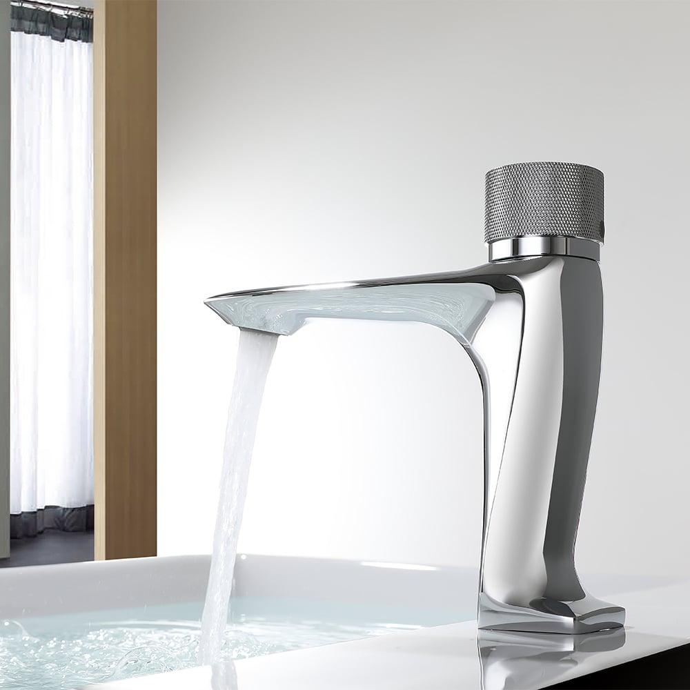 Switch Top Monobloc Basin Tap Single Handle Bathroom Mixer Tap with Press Button window image