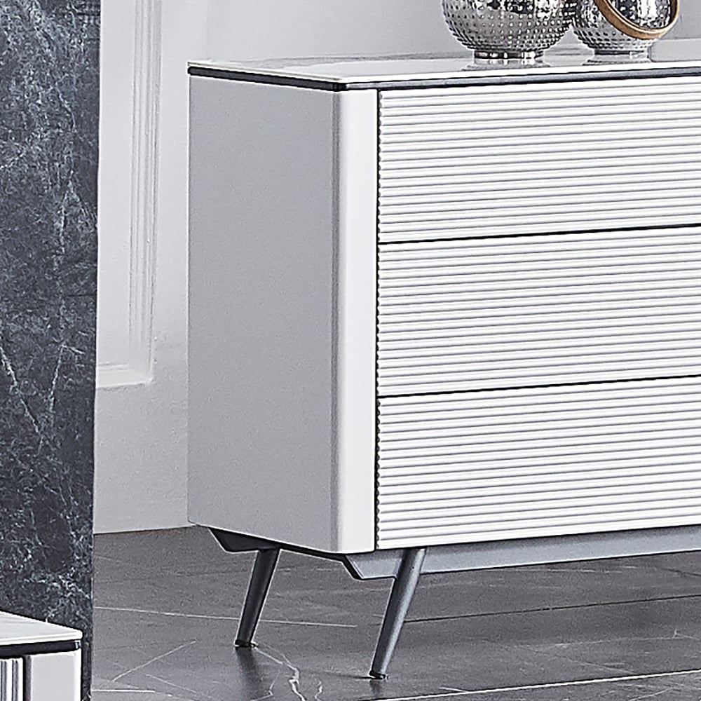 Post-modern White Rectangular Buffet Sideboard with Drawers & Glass Doors window image