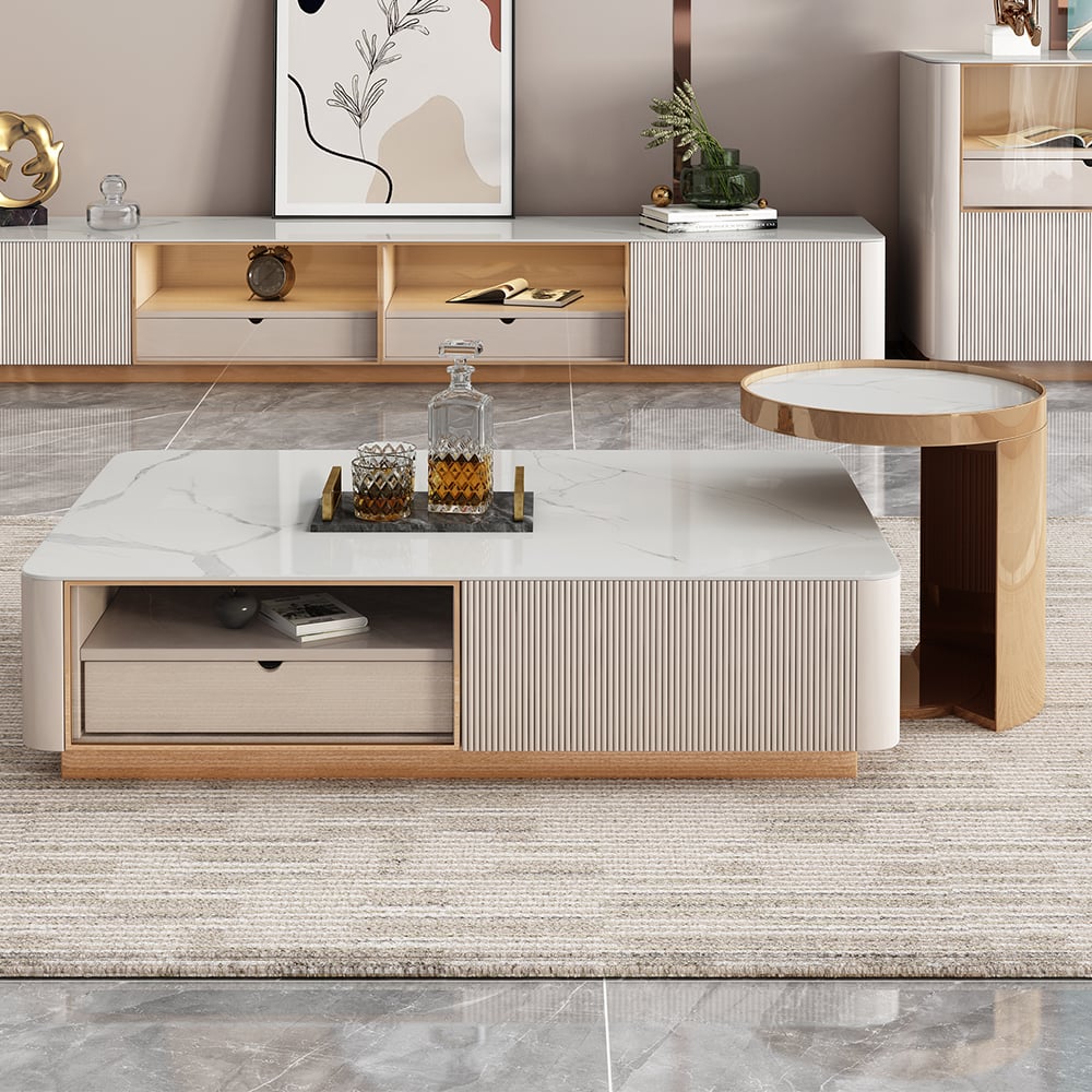 Modern Nesting Sintered Stone Tabletop Coffee Table Set with 4 Drawers window image