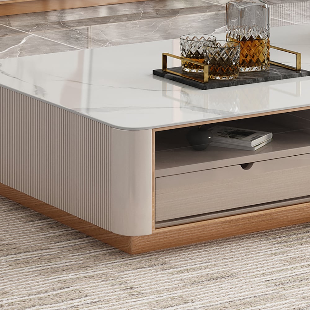 Modern Nesting Sintered Stone Tabletop Coffee Table Set with 4 Drawers window image