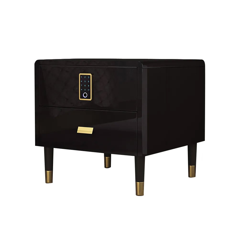 Black Nightstand Luxury Intelligent Lock 2-Drawer Lacquered Bedside Table window image