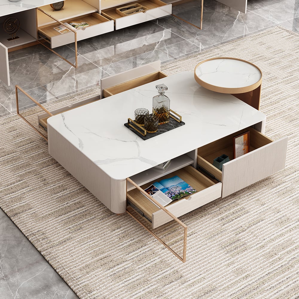 Modern Nesting Sintered Stone Tabletop Coffee Table Set with 4 Drawers window image