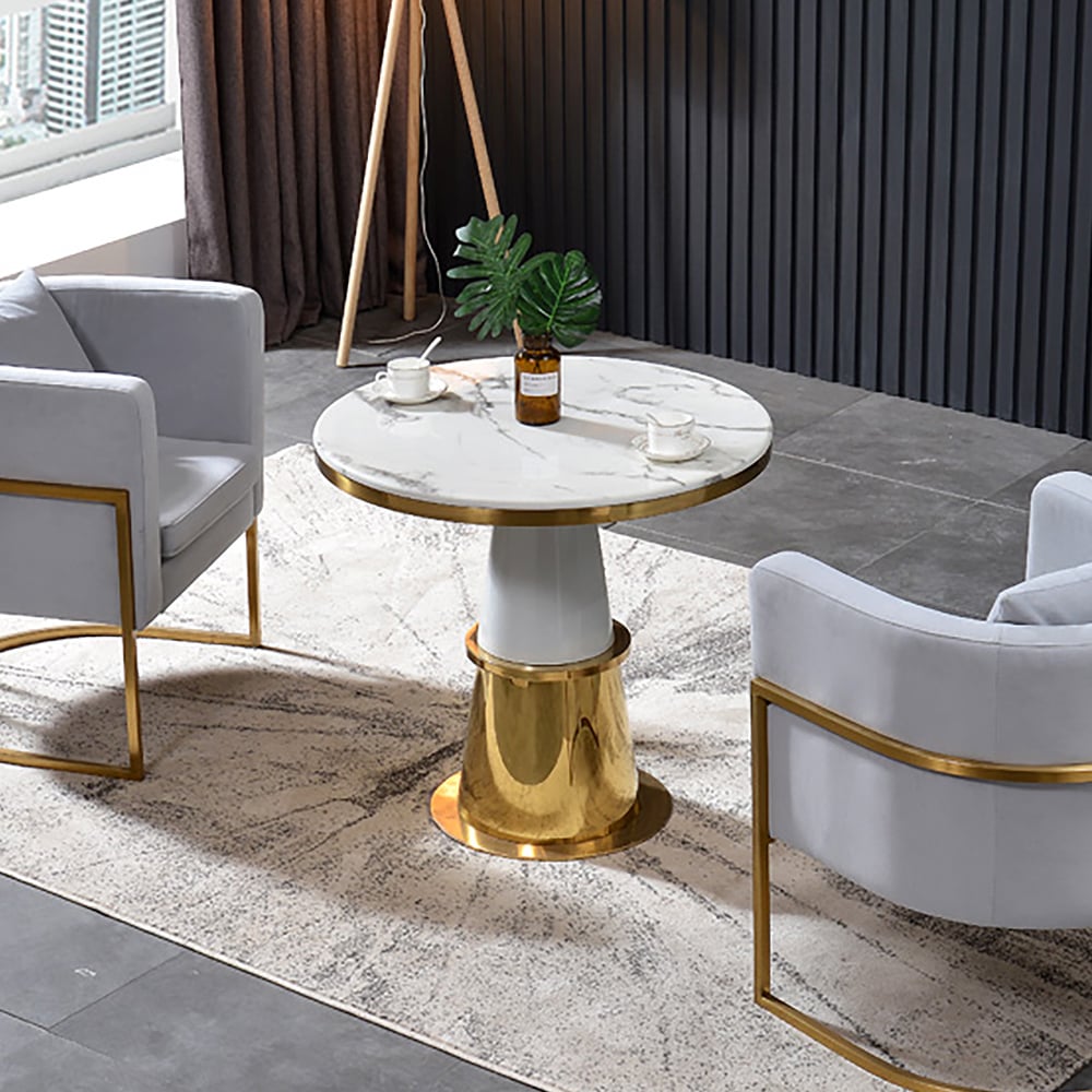 Table d'appoint ronde blanche moderne avec table de bar en marbre image de fenêtre