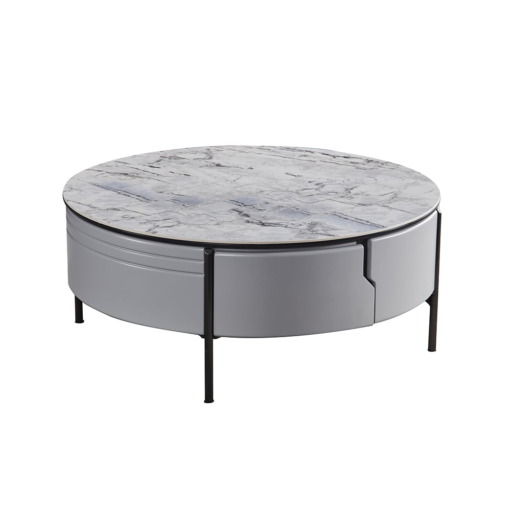 3 Pieces Victory Sintered Stone Top Coffee Table Set with Faux Leather Stool window image