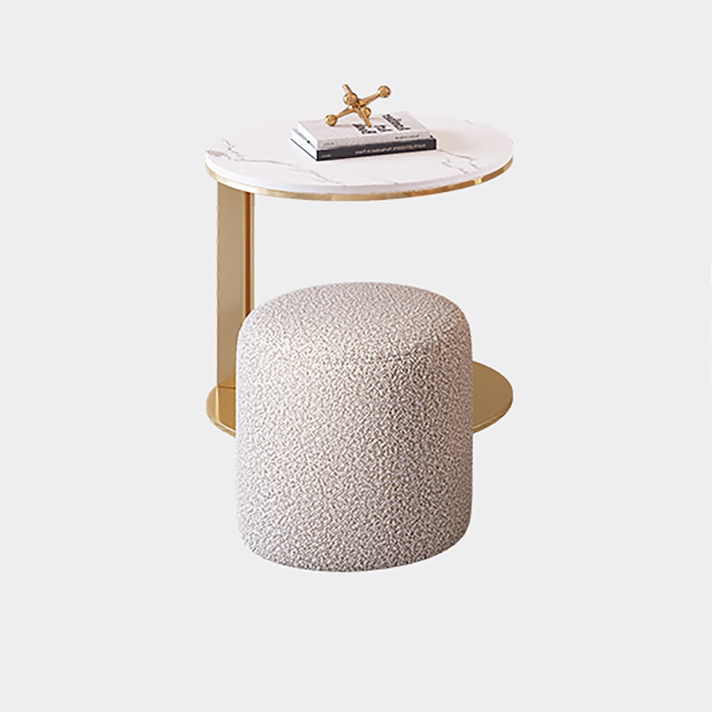 Contemporary Sintered Stone Top End Table with Ottoman Set of 2 with Golden Frame window image