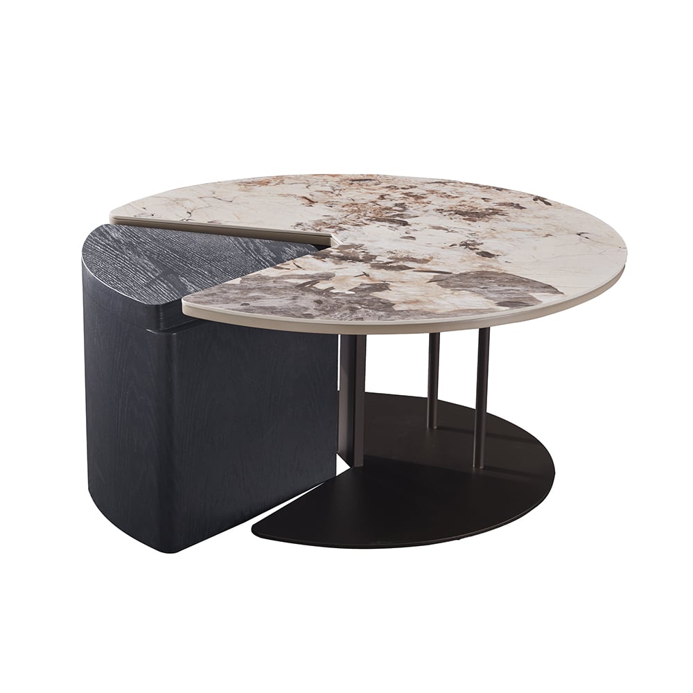 Table basse 3 pièces Pandora & Black avec plateau en pierre frittée avec 1 rangement image de fenêtre