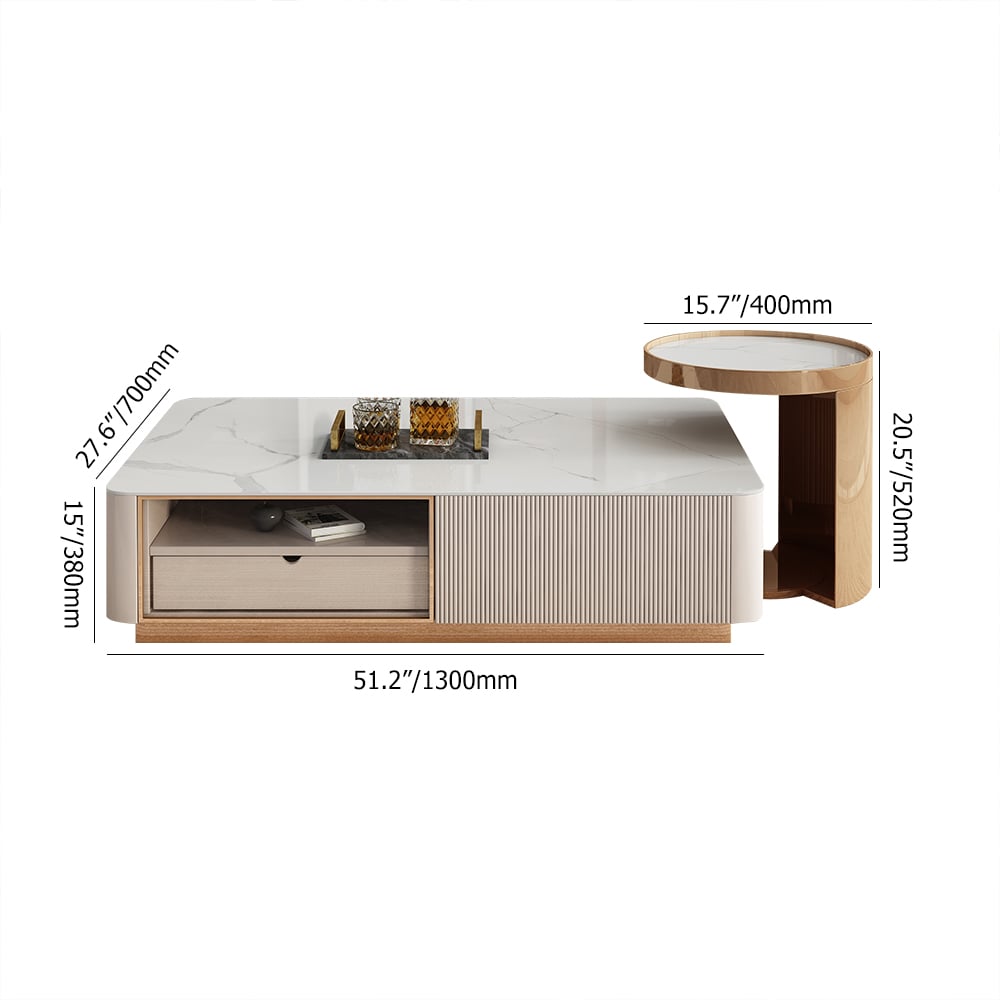 Modern Nesting Sintered Stone Tabletop Coffee Table Set with 4 Drawers window image